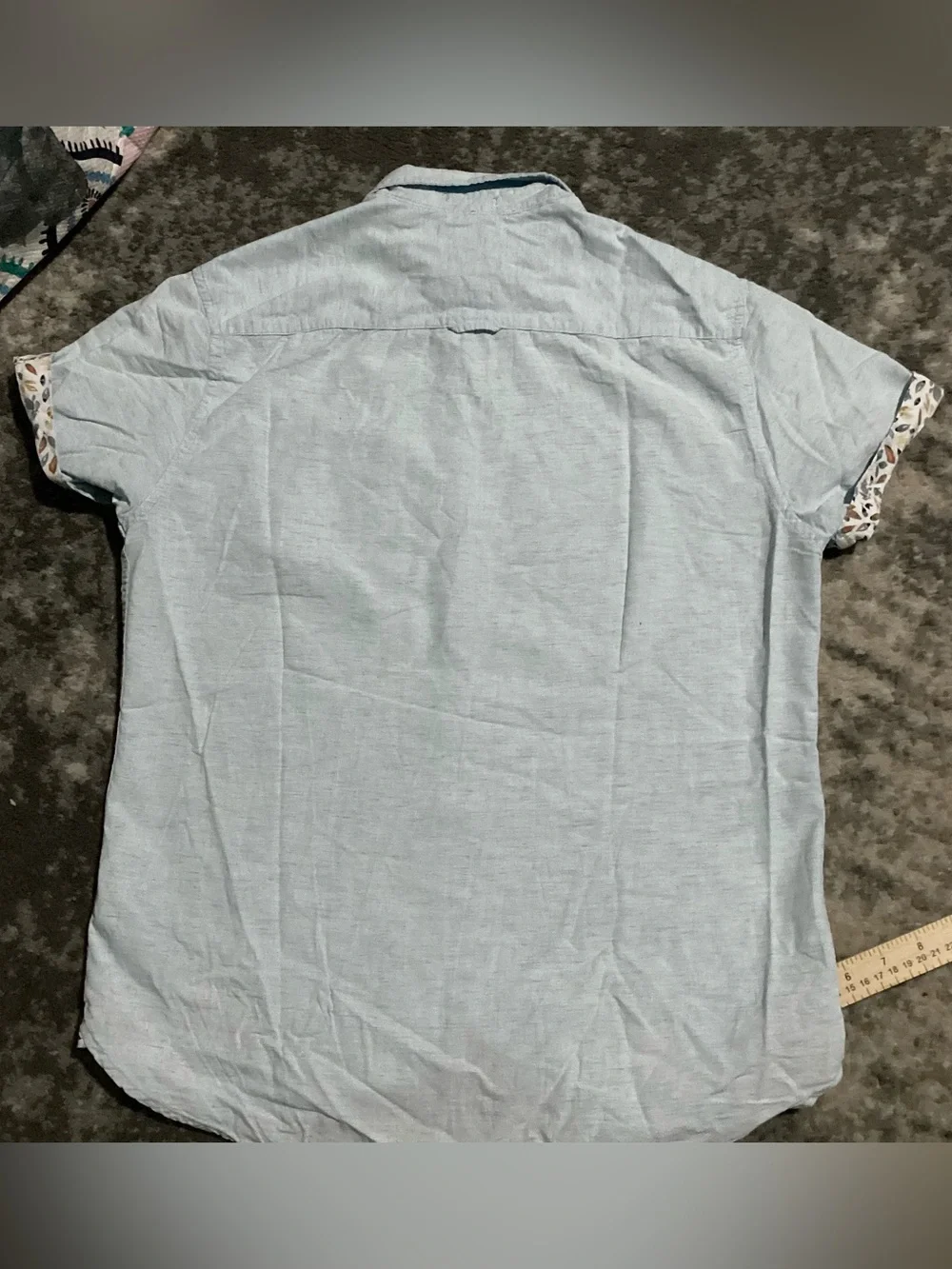 Denim & Flower Men’s Shirt, Short Sleeve Blue Ticking Stripe Cotton Blend Size S